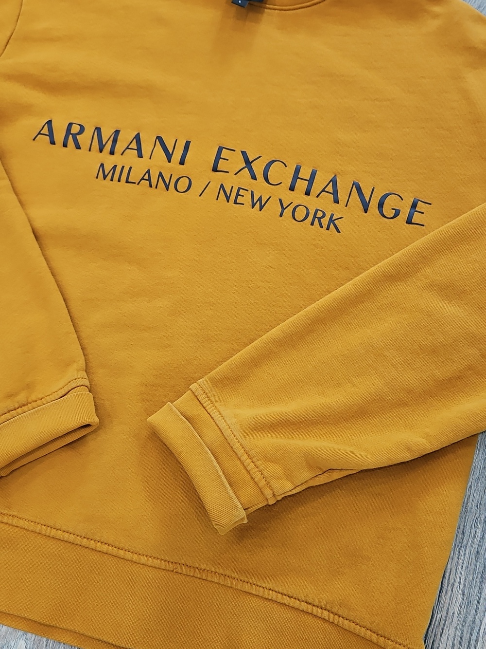 Armani Exchange Womens Golden Mustard Sweatshirt Logo Crewneck Sweater - Picture 4 of 4